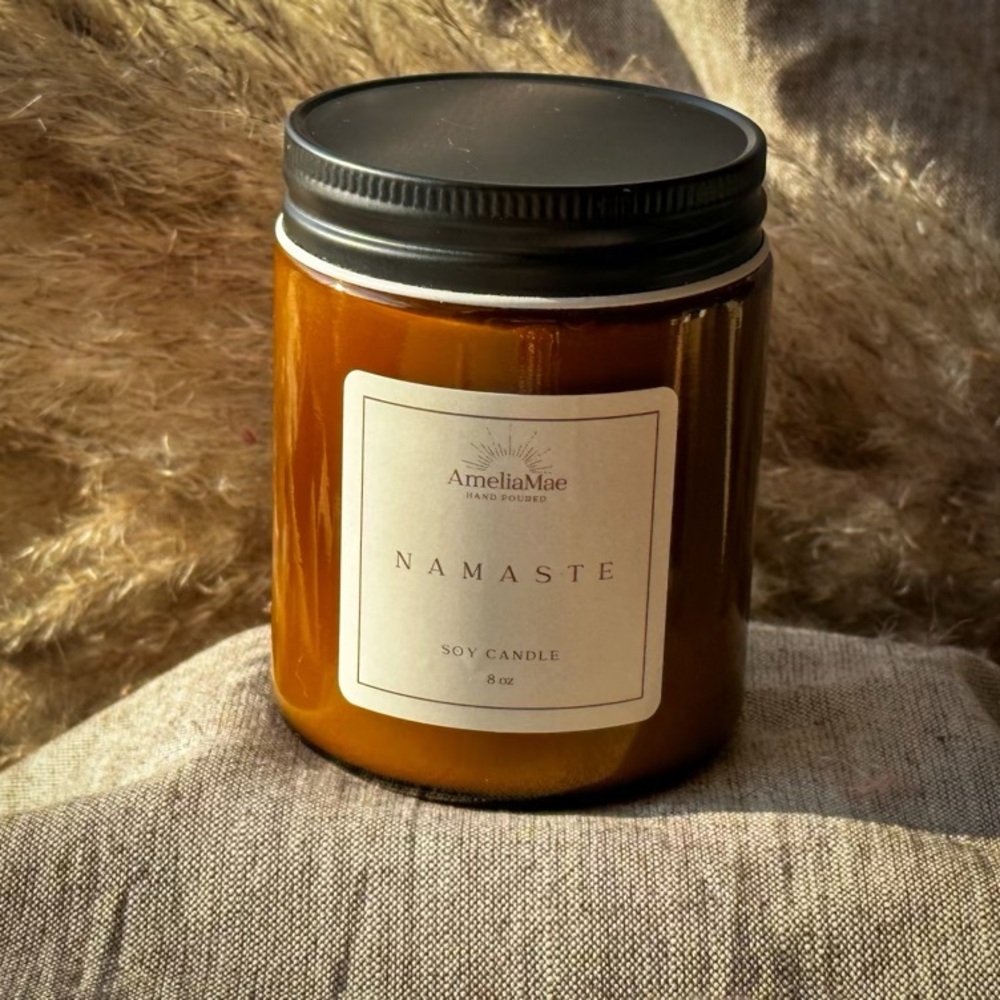 Amelia Mae Namaste Soy Candle with Wooden Wick
